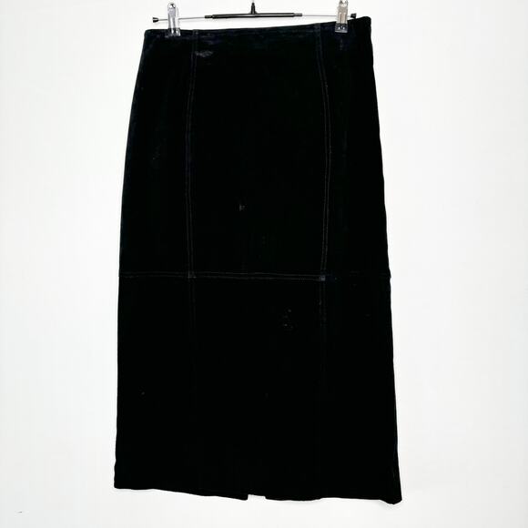 80s Black Suede Midi Skirt Size M Vintage Copper Key Classic Boho Western - Picture 11 of 11